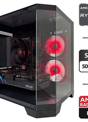 Игровой пк qube crystal argb black tower / amd ryzen 5 5500 (6 (12) ядер по 3.6 - 4.2 ghz) / 16 gb ddr4 / 500 gb ssd / amd radeon