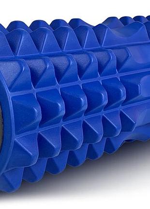 Массажный ролик easyfit grid roller 33 см v.1.2 с заглушками с двух сторон (фиолетовый) синий