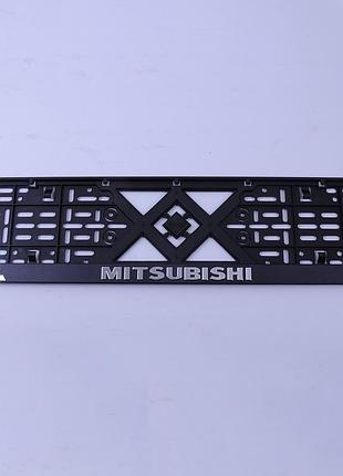 Рамка номера mitsubishi "защелка" 3d надпись хромированный (полип./гибкий морозостойкий)