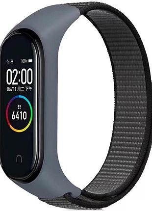 Ремінець на липучці для фітнес-браслета universal nylon xiaomi mi band 7/6/5/4/3 gray