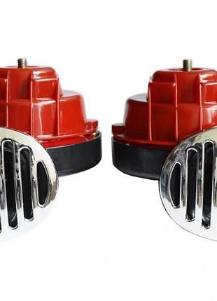 Сигнал 12v улитки 2контактный ø 85mm "elegant" 100 745 - красный с хром крышкой (40шт/ящ)