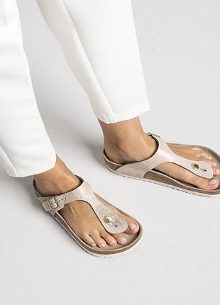38р-245см шлепанцы birkenstock washed metallic gold