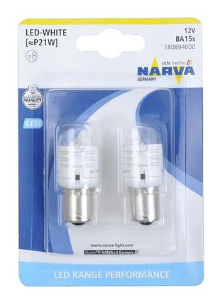 Светодиод 12v (цок.ba15s) p21 led "narva" (180894000) white (2шт.блист.)