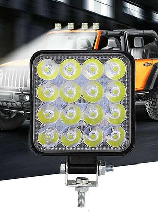 Фара-led квадрат 18w 80*80*20мм (1.1w*16) 10-30v ближний/flood (mini 48w)