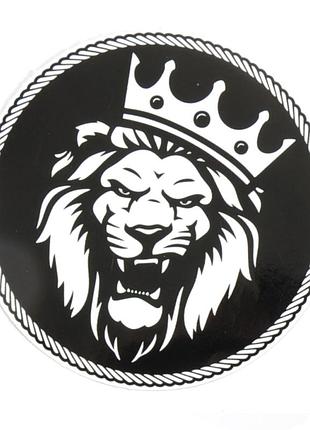 Наклейка "лев" в короне черно-белая круглая средняя (12см) (1шт)
