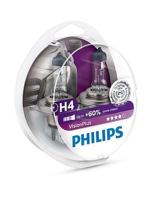 Лампа 12v h4 60/55w + 60% vision plus "philips" (box-2шт) (12342vps2)