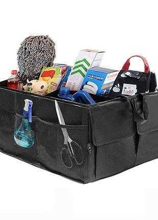 Сумка-органайзер в багажник каркасная 530х380х260мм черная ткань pvc "elegant travel maxi" 100679