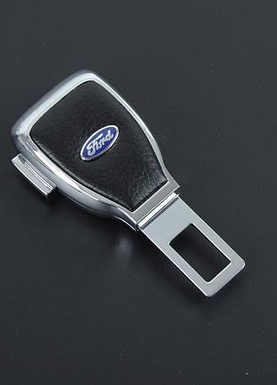 Заглушка ременя безпеки метал "ford" (1шт) цинк.сплав + шкіра + вхід під ремінь (№5)