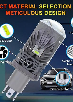 Лампа led міні лінзи h4 d35мм 80/100w 9000/11000lm 6000k 3570+3570 chips 12v "m01p"