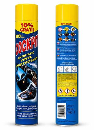 Полироль торпеды спрей 750ml "bio-line" cockpit зеленое яблоко (green apple) (24шт/уп)