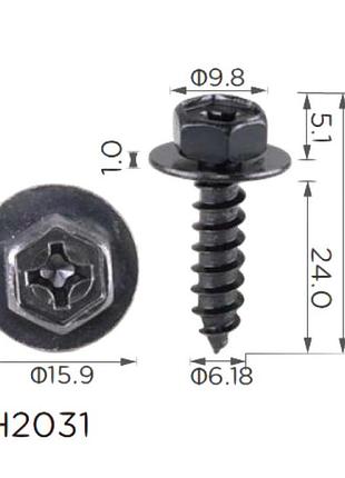 Саморіз h2031 з шайбою mercedes, toyota (90159-60488, 9015960488, 18827) ( уп. 100 шт.)