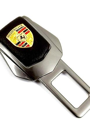 Заглушка ремня безопасности металл "porsche" (1шт) цинк.сплав + кожа (тип no2) графит