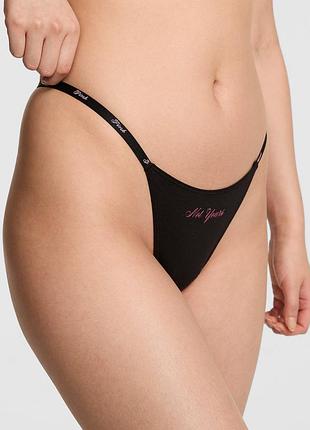 Чорні стринги victoria’s secret pink logo cotton scoop thong panty танга