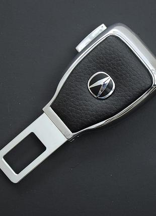 Заглушка ремня безопасности металл "acura" (1шт) цинк.сплав + кожа "fly" (тип no5)