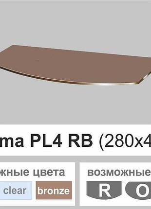 Полиця зі скла настінна навісна універсальна радіусна commus pl4 rb (280х440х8мм)