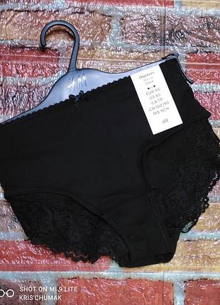 Арт.0784 трусики женские h&amp;m набор 3шт хипстеры хлопковые с кружевом размер евро хs