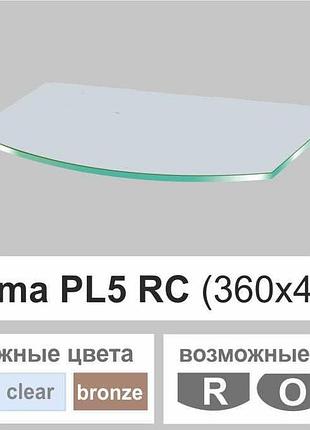 Полиця скло настінна навісна радіусна commus pl5 rc (360х440х8мм)