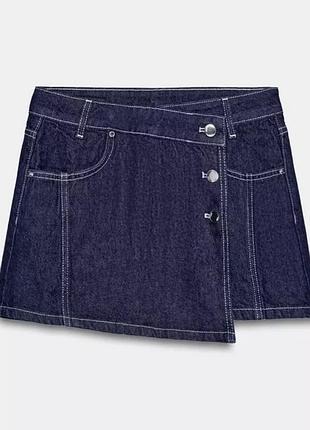 Cтильнa джинсовa спідниця-шорти з запахом zara/зара. 4