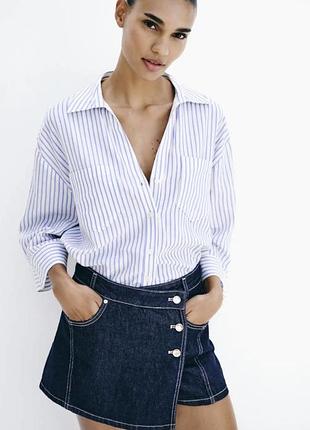 Cтильнa джинсовa спідниця-шорти з запахом zara/зара. 3