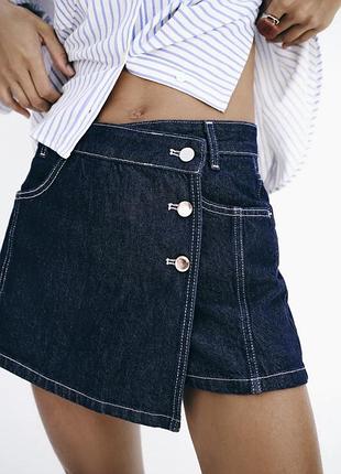 Cтильнa джинсовa спідниця-шорти з запахом zara/зара.