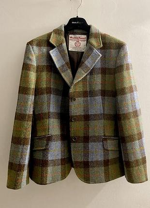Harris tweed 🔥💚💙🤎 вовняний жакет клітинка