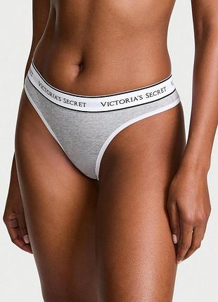 Женские трусики victoria's secret (535189968756) logo cotton thong xxl серые