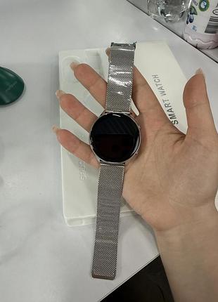Смарт-часы smart watch bluetooth серебристые с металлическим ремешком, новые без зарядки
