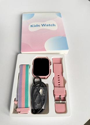 Дитячий смартгодинник kids watch 4g gps wi-fi з відеодзвінками, gps, кнопкою sos, двома ремінцями, рожевий
