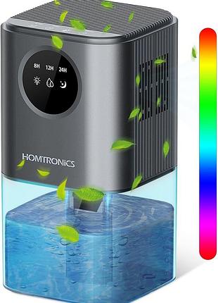 Осушитель воздуха homtronics 1.7l | компактный dehumidifier с таймером и led подсветкой | тихий режим | состояние нового (есть потертости)