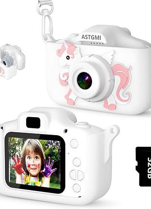 Дитячий цифровий фотоапарат astgmi 3+ з екраном, силіконовий чохол єдиноріг, фото та відео камера для дітей
