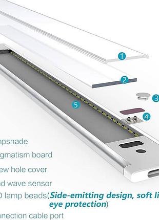 Led светильник под шкаф wobsion 40 см с сенсором движения (мах руки), теплый свет 3000k, диммер, 12v