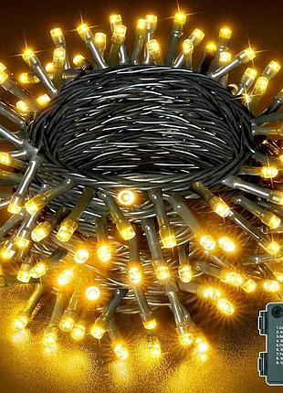 Гірлянда led ollny 10м 100 лампочок на батарейках, водонепроникна, 8 режимів, з таймером (декор для дому)
