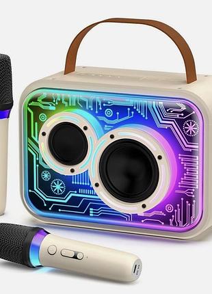 Караоке колонка bluetooth d30-t з мікрофонами, портативна акустика (1 мікрофон не працює)