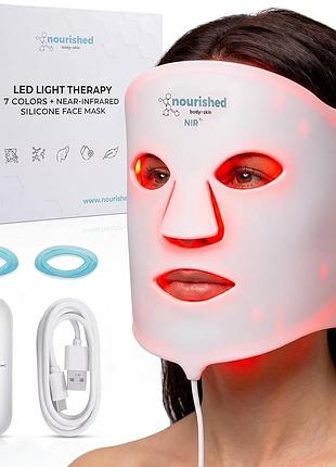 Led маска для лица nourished bodynskin 7 цветов + near infrared (nir), силиконовая маска для светотерапии, новая