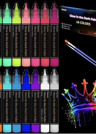 Набор светонакопительных красок roizefar glow in the dark paint 16 цветов по 20 мл для ткани, одежды и творчества