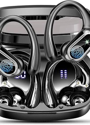 Беспроводные наушники pounur q78 bluetooth 5.3 | спортивные с крючком, кейс с дисплеем | стан как новые