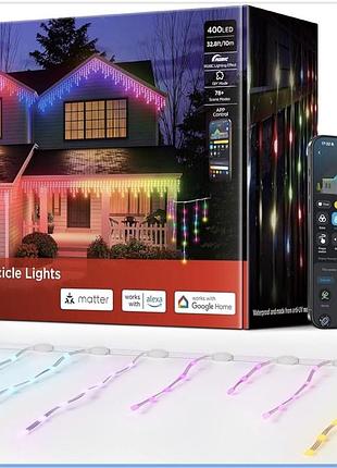 Govee icicle lights h70d1, smart rgbic гирлянда 400 led, 10 м, новая, размотная