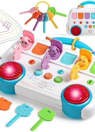Музичний розвиваючий автобус key animal bus toys з ключиками та тваринками, білий