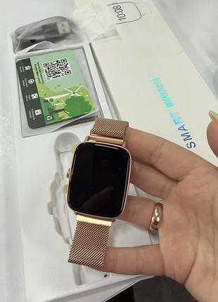 Смарт годинник smart watch (apple watch стиль) з bluetooth, пульсометром, рожеве золото