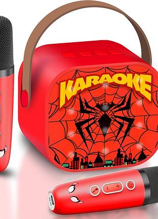 Детская караоке система p2 bluetooth с беспроводным микрофоном spider, портативная колонка 5 вт, красная