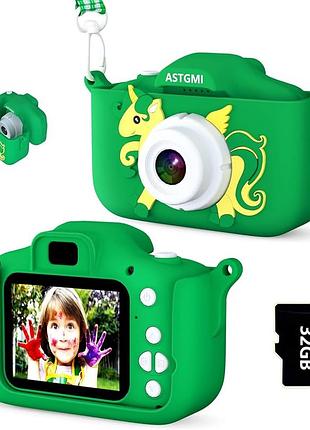 Детский фотоаппарат astgmi c3 зеленый единорог, цифровая камера для детей 3+, видео 1080p, игры