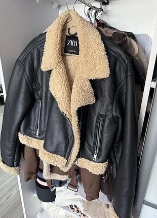 Дублянка жіноча zara ( розмір м ) еко-шкіра з хутром, тепла зимова