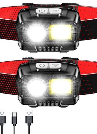 Налобний led ліхтар blukar k9125 з датчиком руху, 8 режимів, usb зарядка, набір 2 шт