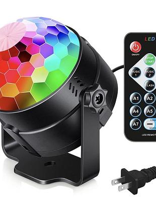 Led party light диско лампа с пультом и реакцией на звук rgb светомузыка