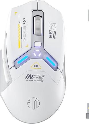 Игровая мышка amhic in9 rgb беспроводная bluetooth / 2.4g / usb, аккумуляторная, белая