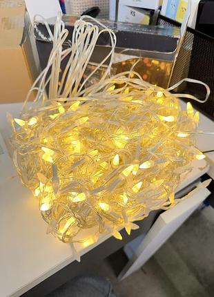Гірлянда новорічна 300 led тепле біле світло з пультом 30 м б/в