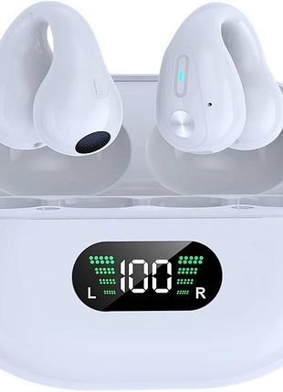 Наушники bluetooth q80 clip-on open ear с кейсом и led дисплеем, белые