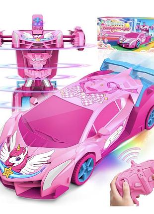 Машинка-трансформер unicorn transform car kv-017 на радіокеруванні зі світлом та музикою, рожева