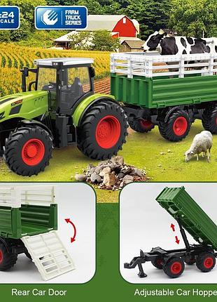 Радиоуправляемый трактор farmer machine 1:16 с прицепом, фермерская техника на пульте управления