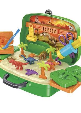 Игровой набор dinosaur world в чемодане-автобусе с динозаврами и пластилином 3+
